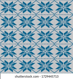 Seamless pattern of snowflakes. Imitation of jacquard or knitting. Handmade.