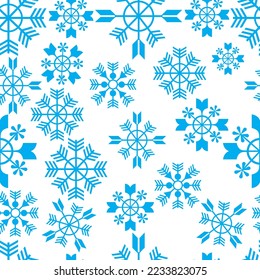 Patrón sin foco de los copos de nieve aislados sobre un fondo blanco. Patern de Año Nuevo. Ilustración vectorial.