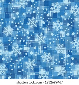 Seamless pattern. Snowflakes are located on the background of winter camouflage.