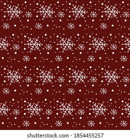 Seamless pattern with snowflakes. New year vector texture on a red background.  Design for packaging, textile, gift card.