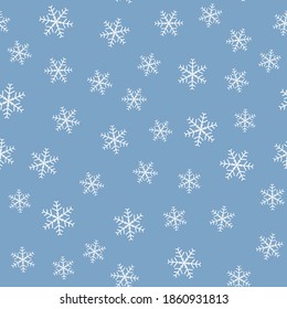 Seamless pattern with snowflakes on background blue color for invitation, xmas card or holiday poster.Vector.