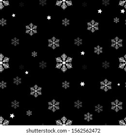 Seamless pattern of snowflakes on a black background