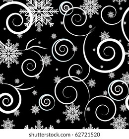 Seamless pattern with snowflakes on black background. Vector illustration