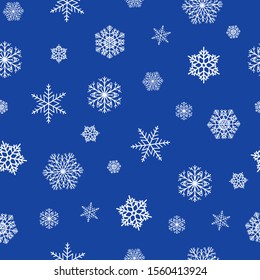 Seamless pattern with snowflakes on a blue background. Vector illustration for use in design.