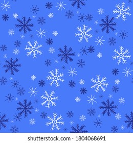Seamless pattern with snowflakes on blue background for winter and christmas design