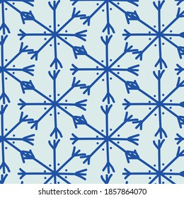 patrón ininterrumpido con copos de nieve en fondo azul