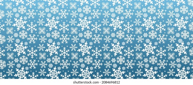Nahtloses Muster mit Schneeflocken auf blauem Hintergrund, Vektorgrafik