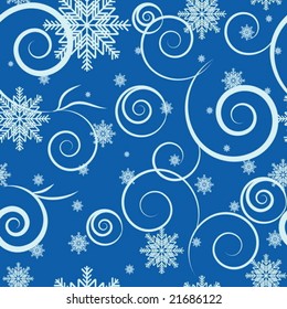Seamless pattern with snowflakes on blue background. Vector illustration