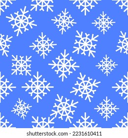 Seamless pattern of Snowflakes on blue background. Snowflake background, vector illustration