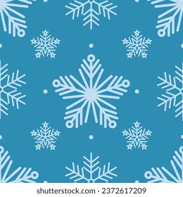 Seamless pattern with snowflakes on a blue background.