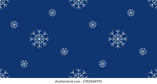 Nahtloses Muster mit Schneeflocken auf blauem Hintergrund, flacher Vektorgrafik