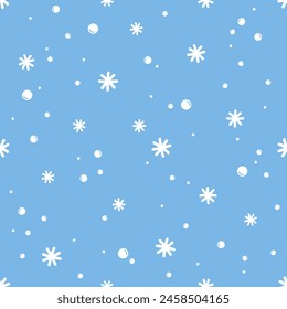 Patrón sin fisuras con copos de nieve en Vector de fondo azul.