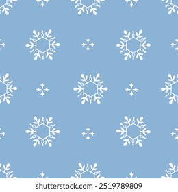 Patrón sin fisuras con copos de nieve sobre Vector de fondo azul.