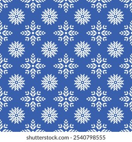 Seamless pattern with snowflakes on a blue background. Christmas background, winter illustration.