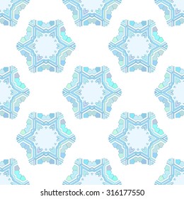 Seamless pattern of snowflakes on a blue background