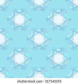 Seamless pattern of snowflakes on a blue background