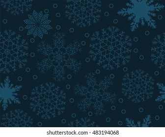 Seamless pattern of snowflakes on a blue background, vector illustration