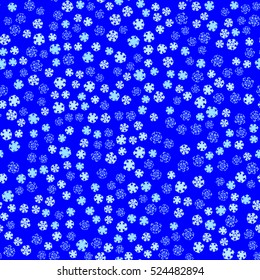 Seamless pattern of snowflakes on a blue background.