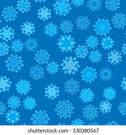 Seamless pattern of snowflakes on a blue background.