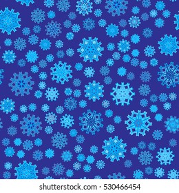 Seamless pattern of snowflakes on a blue background.