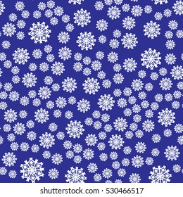 Seamless pattern of snowflakes on a blue background.