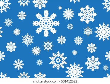 Seamless pattern of snowflakes on a blue background