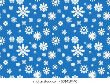 Seamless pattern of snowflakes on a blue background
