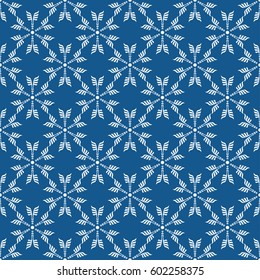 Seamless pattern with snowflakes on blue background. Vector Illustration