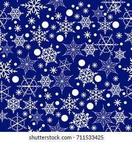 Seamless pattern of snowflakes on a blue background, Vector Illustration