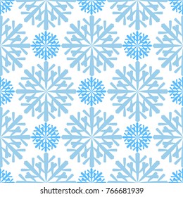 Seamless pattern with snowflakes on blue background