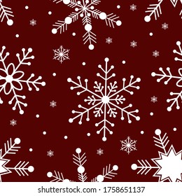 Seamless pattern of snowflakes on a brown background vector illustration.