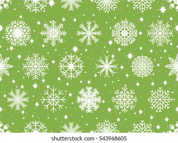 Seamless pattern with snowflakes on the Christmas and New Year. Winter pattern. Greenery color trend. Vector illustration