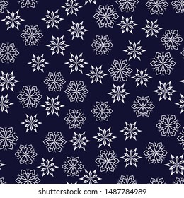 Seamless pattern of snowflakes on a dark blue background, new year snowfall, vector illustration