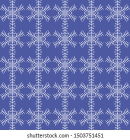 Seamless pattern of snowflakes on dark blue background. Graphics with optical illusion. Simple flat vector illustration for printing, fabric, textile, paper, wrapping.