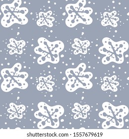 Seamless pattern of snowflakes on a gray background. Hand drawn. The collection of pictures in the same style. Snowfall of cute snowflakes, crystals and lumps. EPS10