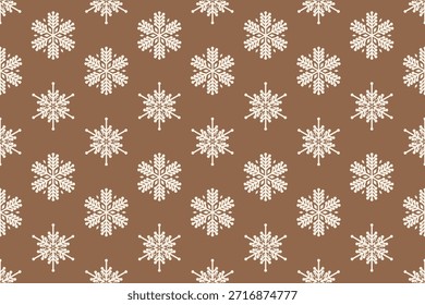 A seamless pattern of snowflakes on a light brown background, in a Christmas style, suitable for gift wrapping paper, fabric designs, and Christmas decoration graphics.