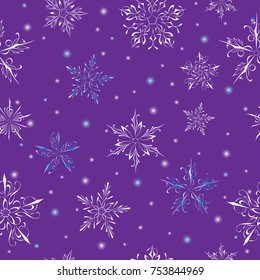 seamless pattern of snowflakes on a lilac background