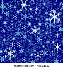 Seamless pattern of snowflakes on a navy blue background. Vector illustration of snowflakes.