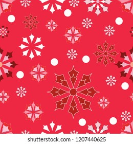 seamless pattern of snowflakes on a red background. Vector. For use in wrapping paper, postcard, fabric, textile