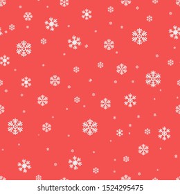 Seamless pattern with snowflakes on red background