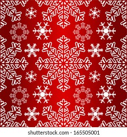 Seamless pattern with Snowflakes on a red Background