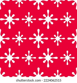 Patrón sin foco con copos de nieve en un fondo rojo. Un fondo sencillo para Navidad y Año Nuevo con copos de nieve blancos al estilo de dibujos animados para un papel de pared, impresión textil, papel envolvente.