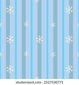 Padrão contínuo de flocos de neve no plano de fundo azul listrado. Ilustração vetorial para toalhas de mesa, guardanapos, roupas, embalagens, para o feriado de Natal.