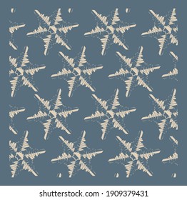 Seamless pattern with snowflakes on the theme of the new year and winter season. Ideas for decoration, textile printing, printmaking, postcards, and many other uses