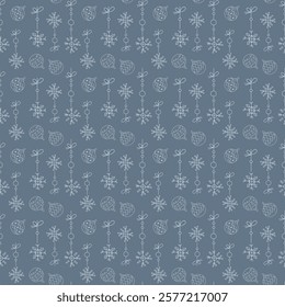 Seamless pattern with snowflakes on a thread color. Doodle illustration.