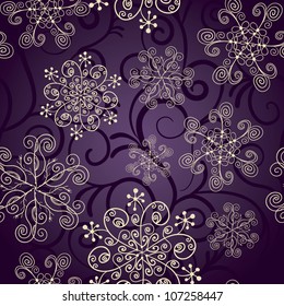 Seamless pattern with snowflakes on violet background
