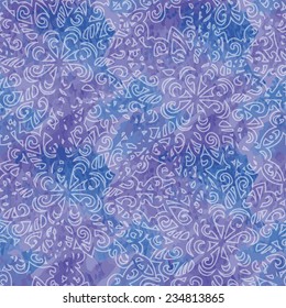 Seamless pattern with snowflakes on watercolor background