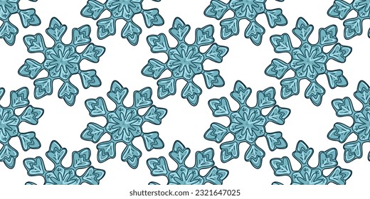Patrón transparente con copos de nieve sobre fondo blanco, ilustración vectorial