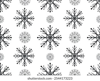 Nahtloses Muster mit Schneeflocken auf weißem Hintergrund. Vektorgrafik von Winter-Neujahrshintergrund, Wickelpapier, Textil