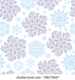 Seamless pattern with snowflakes on white background.Vector illustration.